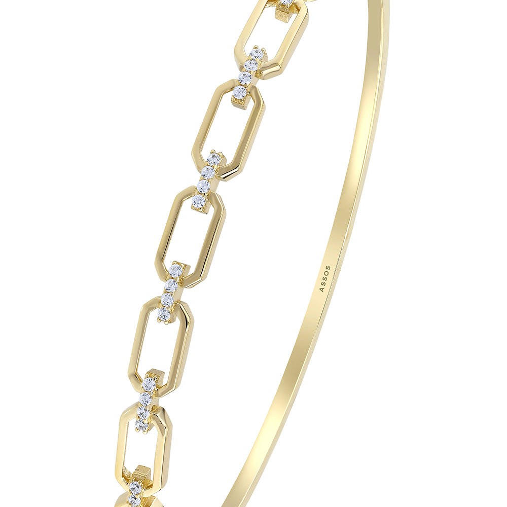 Assos 14 Ayar Taşlı Altın Kelepçe Bilezik Zarif Tasarım