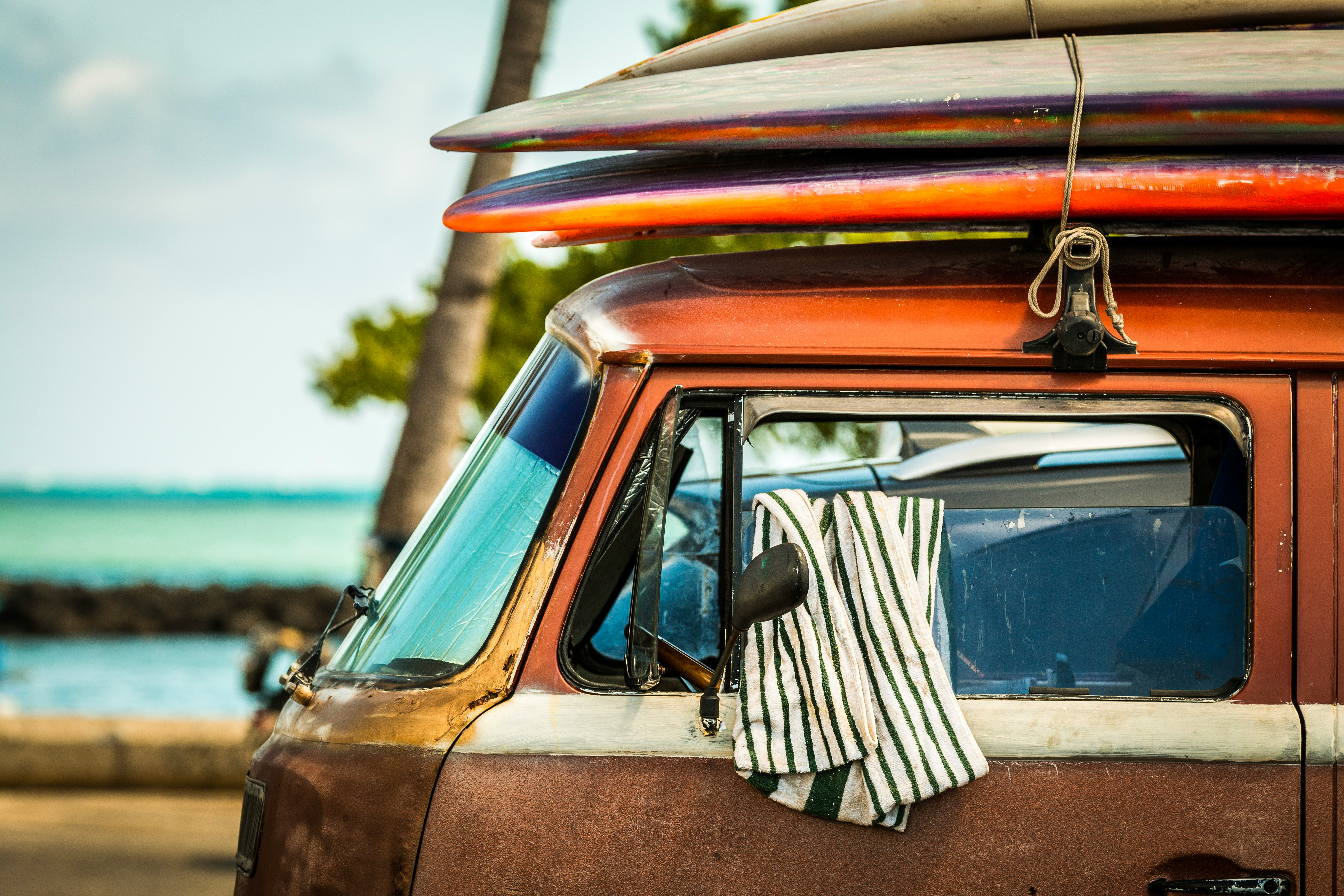 close up of a surf van at the beach