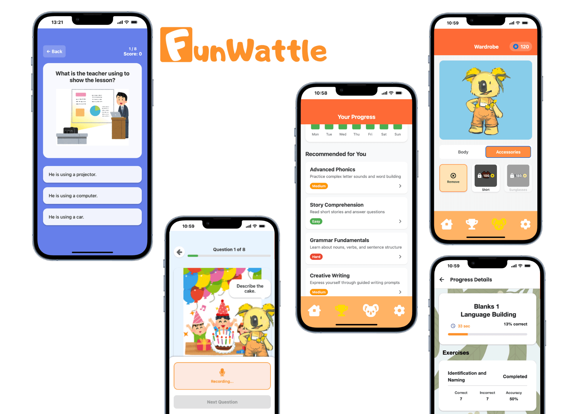 More mobile screens from the completed FunWattle app