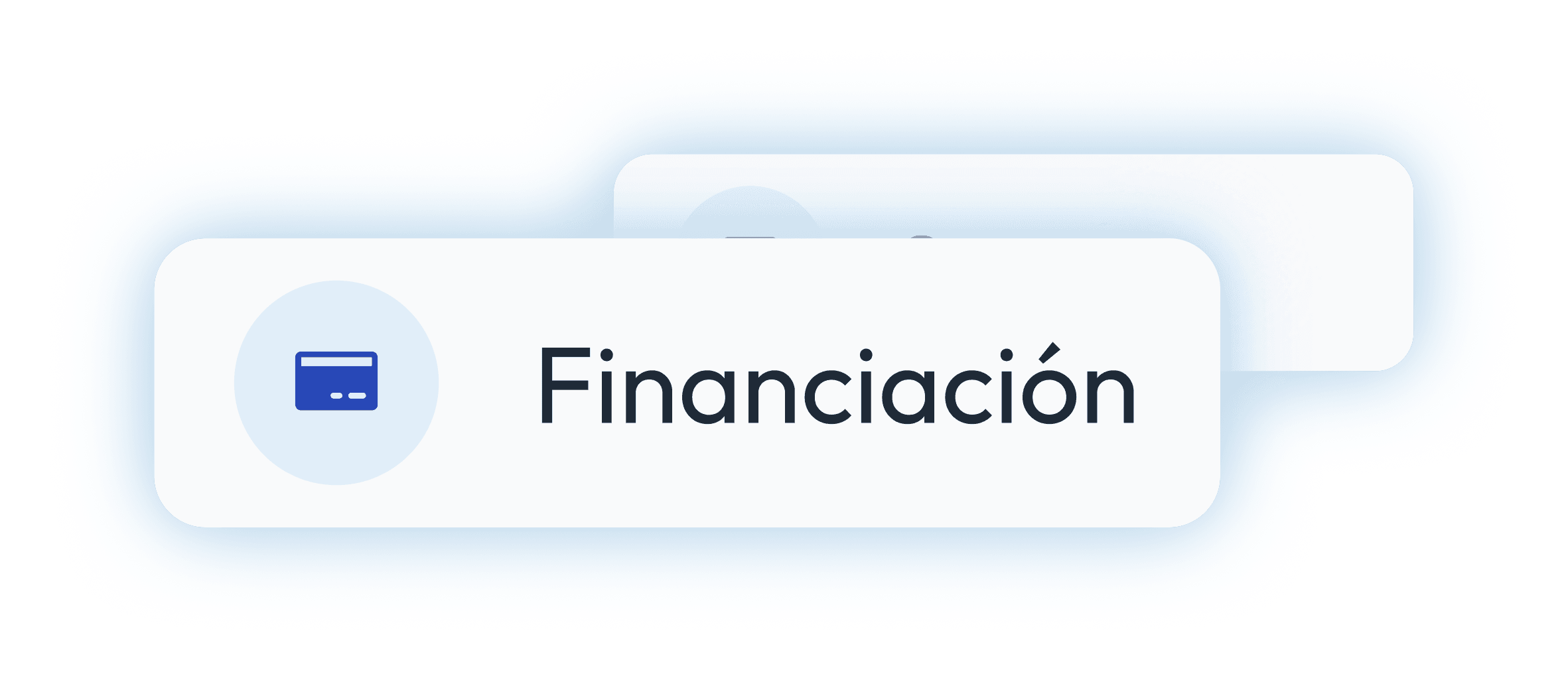 Pulsante dell'opzione di finanziamento in spagnolo, icona di carta di credito, design blu e bianco. Mostra "Financiación".