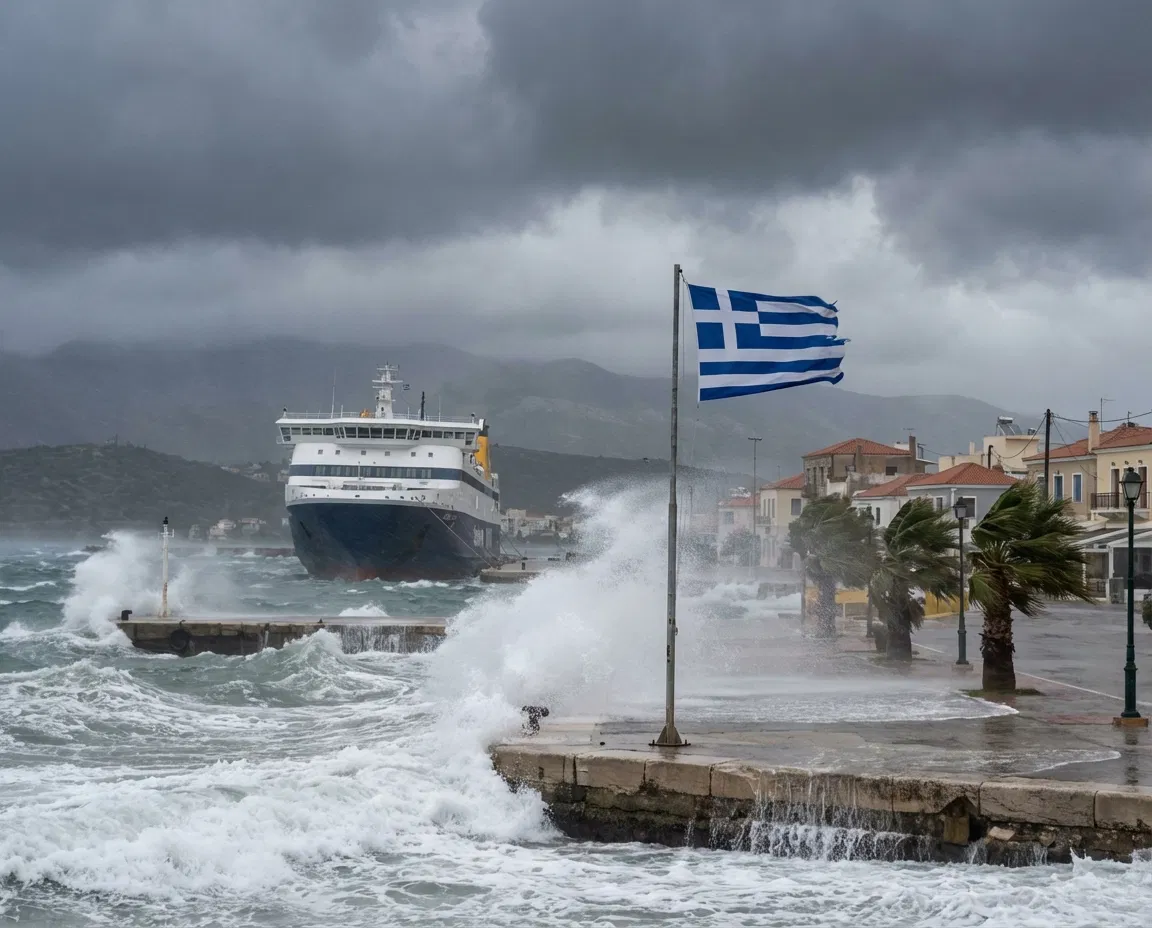 Stormy weather over the ports of Rafina and Lavrio in Attica