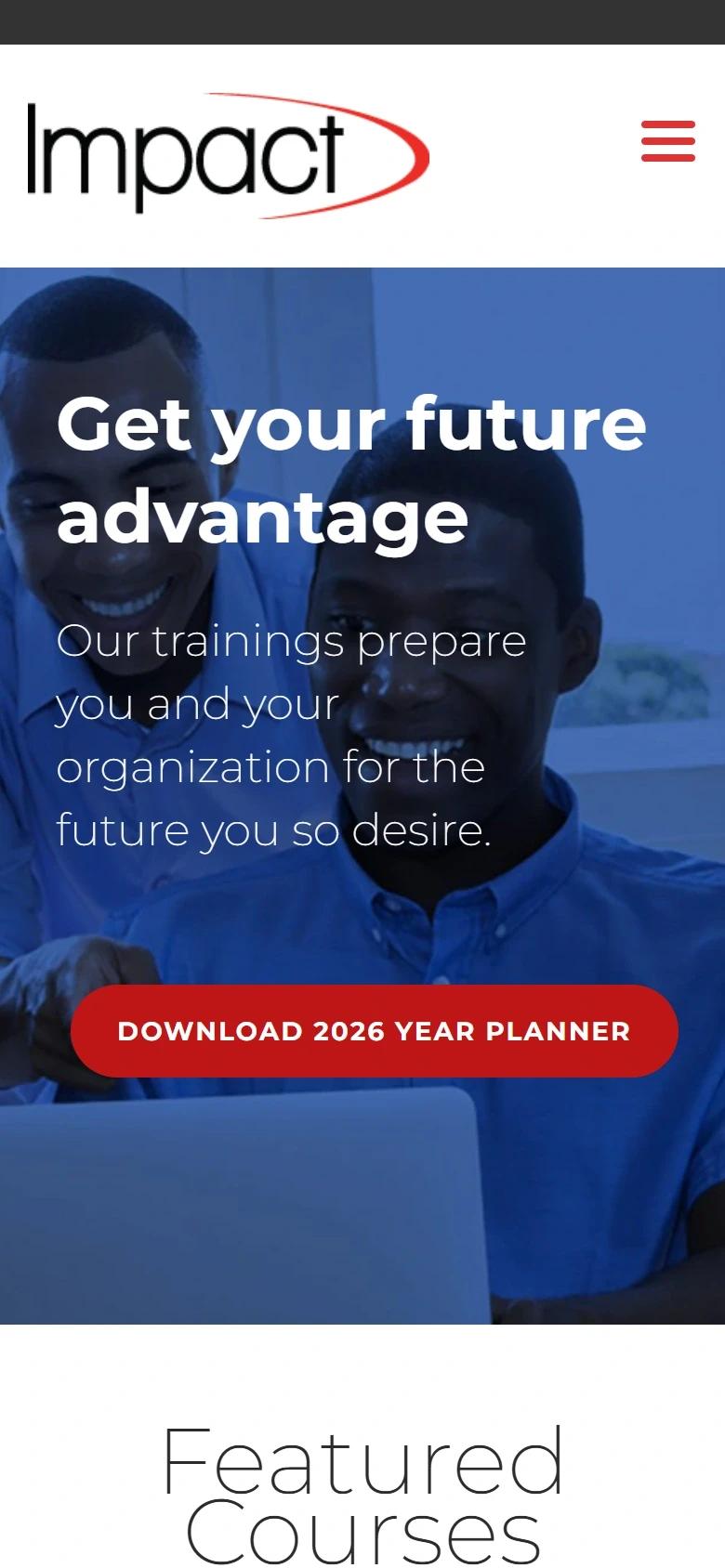 Actual original Impact mobile homepage interface