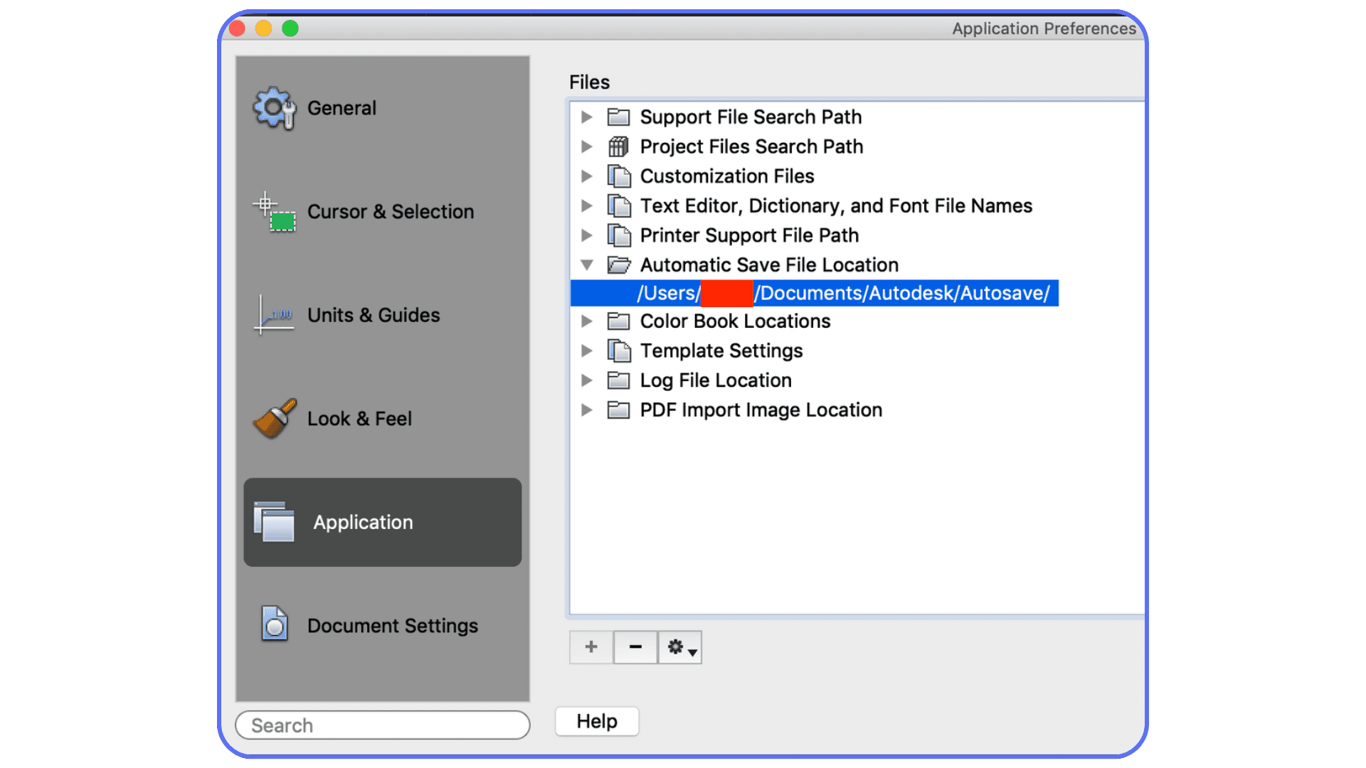 AutoCAD preferences window showing automatic save file location path setup for managing autosave and file recovery settings.