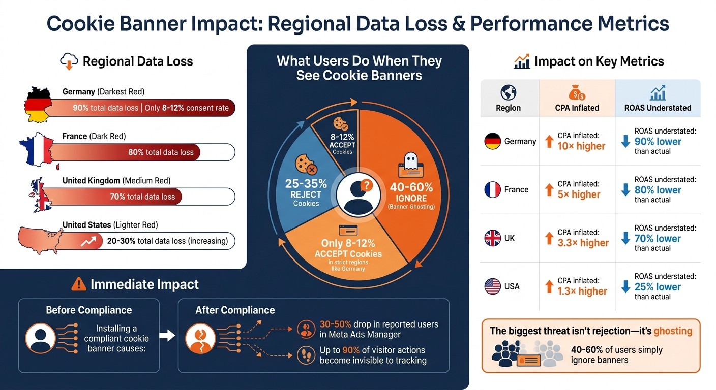 Cookie Banner Impact on Ad Performance: Data Loss and Cost Inflation by Region