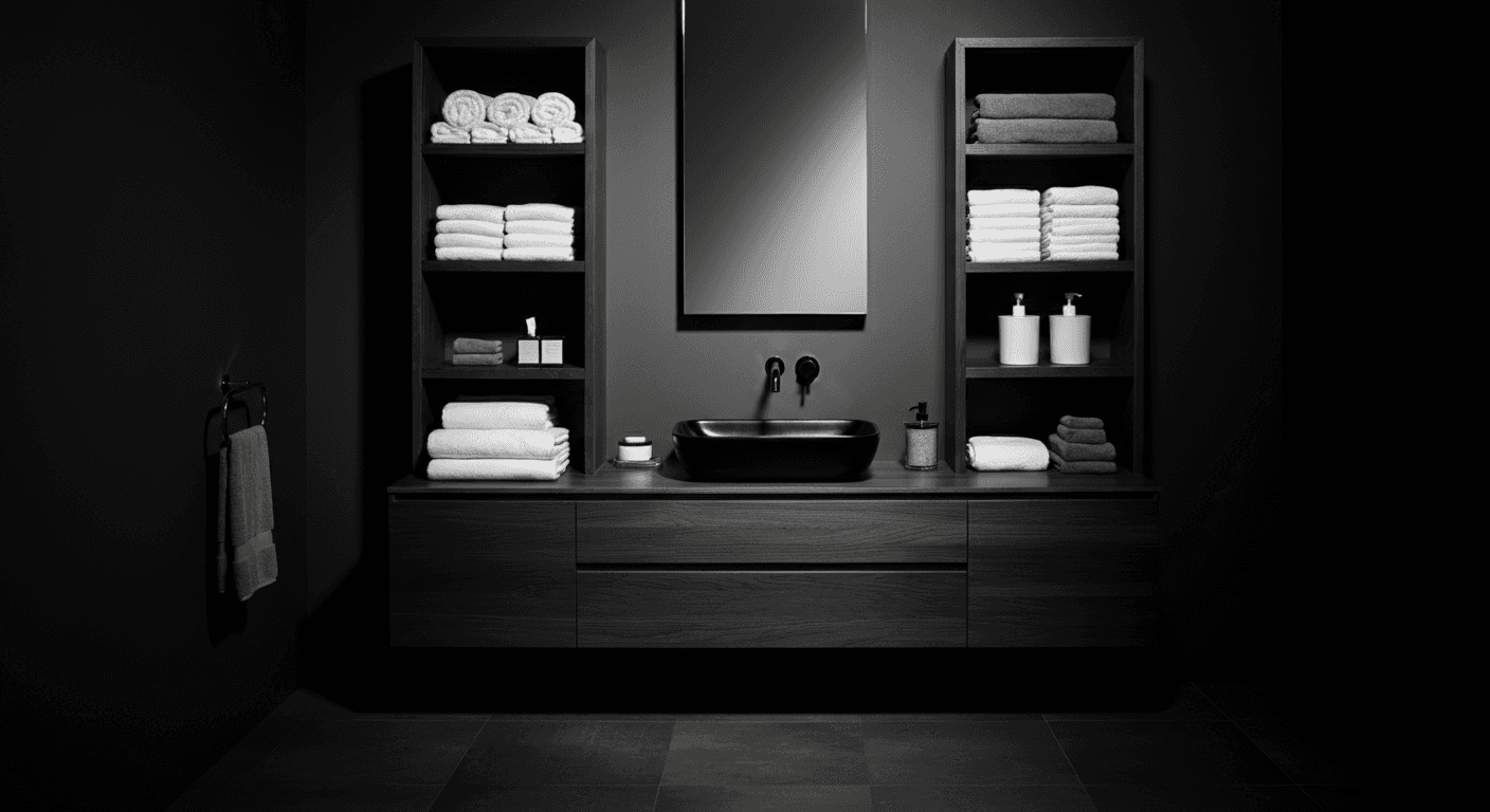 Bathroom storage solutions with floating vanities and open shelves