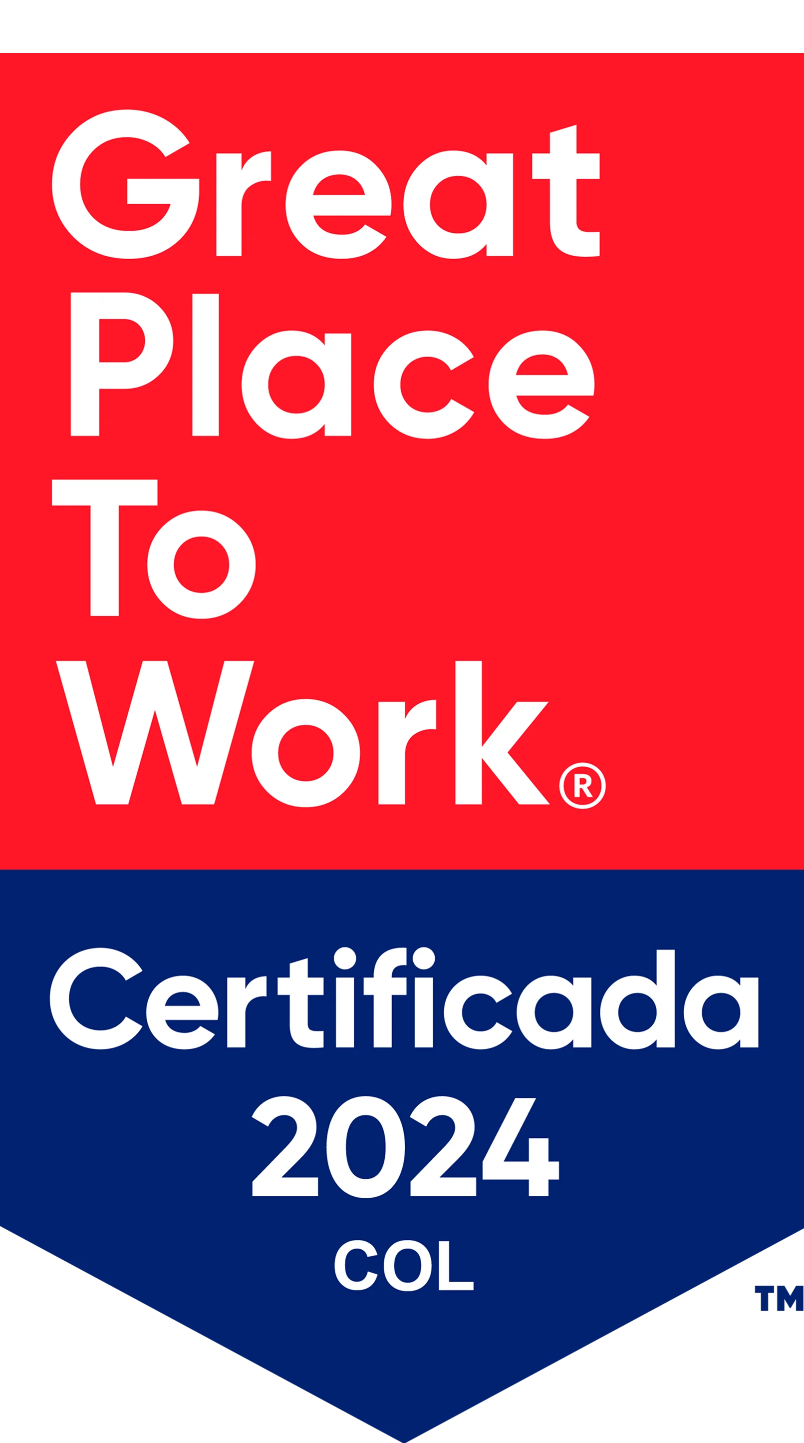 Insignia oficial Great Place to Work 2024 Colombia que reconoce a Zona P como un excelente lugar para trabajar.