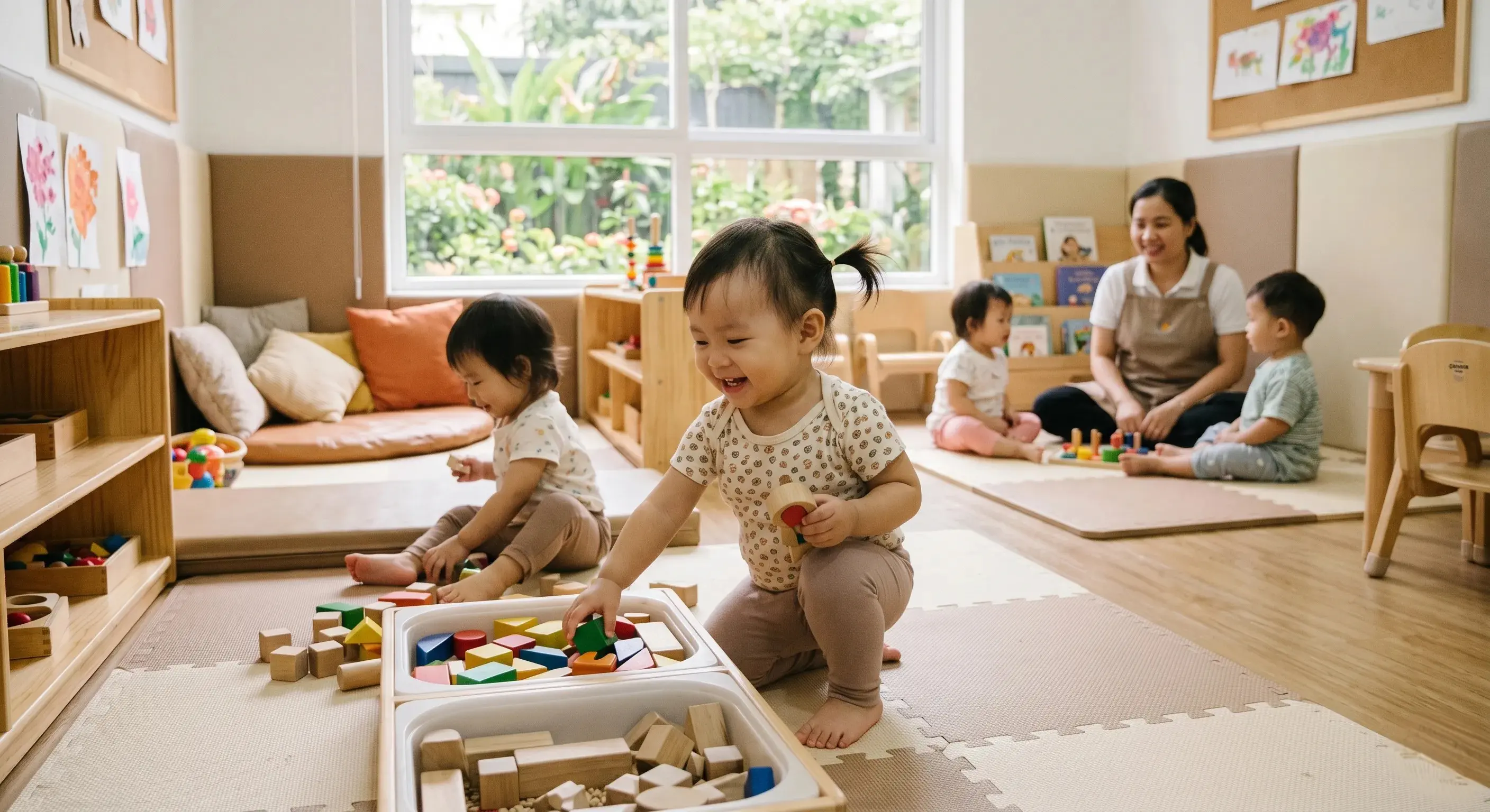 Safe preschool campus with secure access and supervised outdoor areas