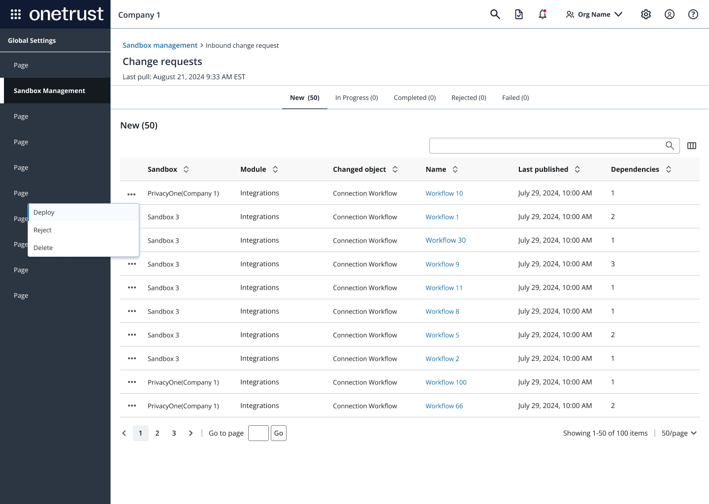 Pull Inbound Change Confirmation