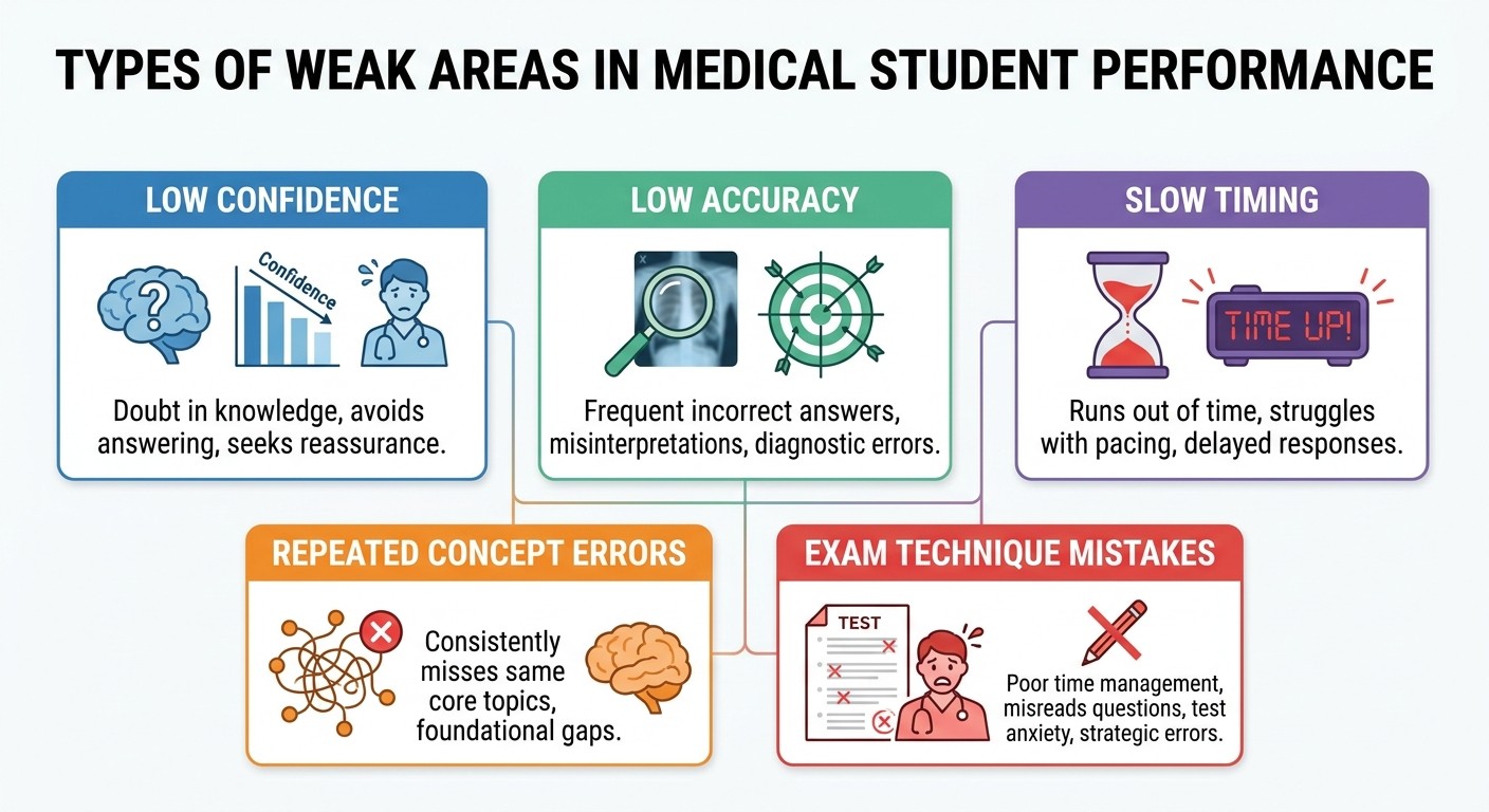 Types of medical student weak areas infographic