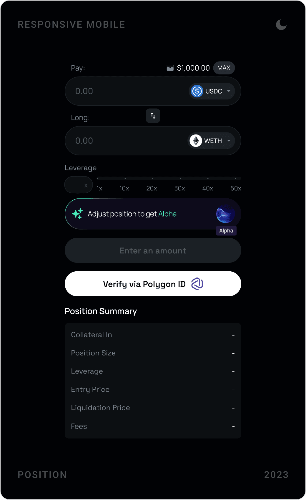 Clean DeFi Position Entry Mobile Design