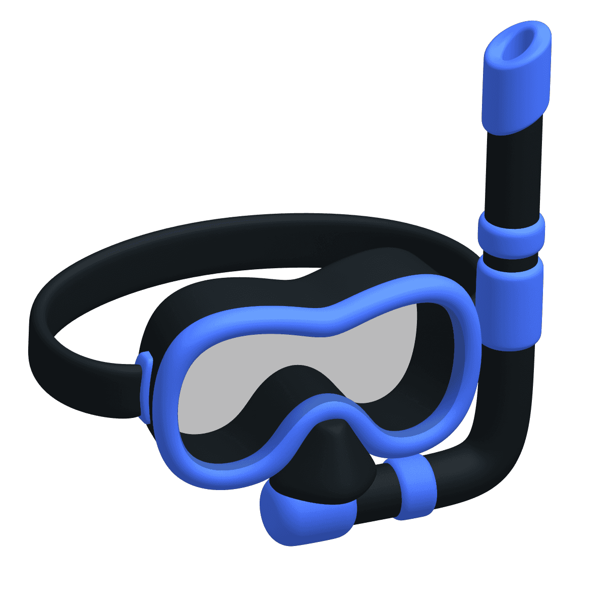 3D snorkel and diving mask in blue and black, representing deep exploration or diving deeper into insights