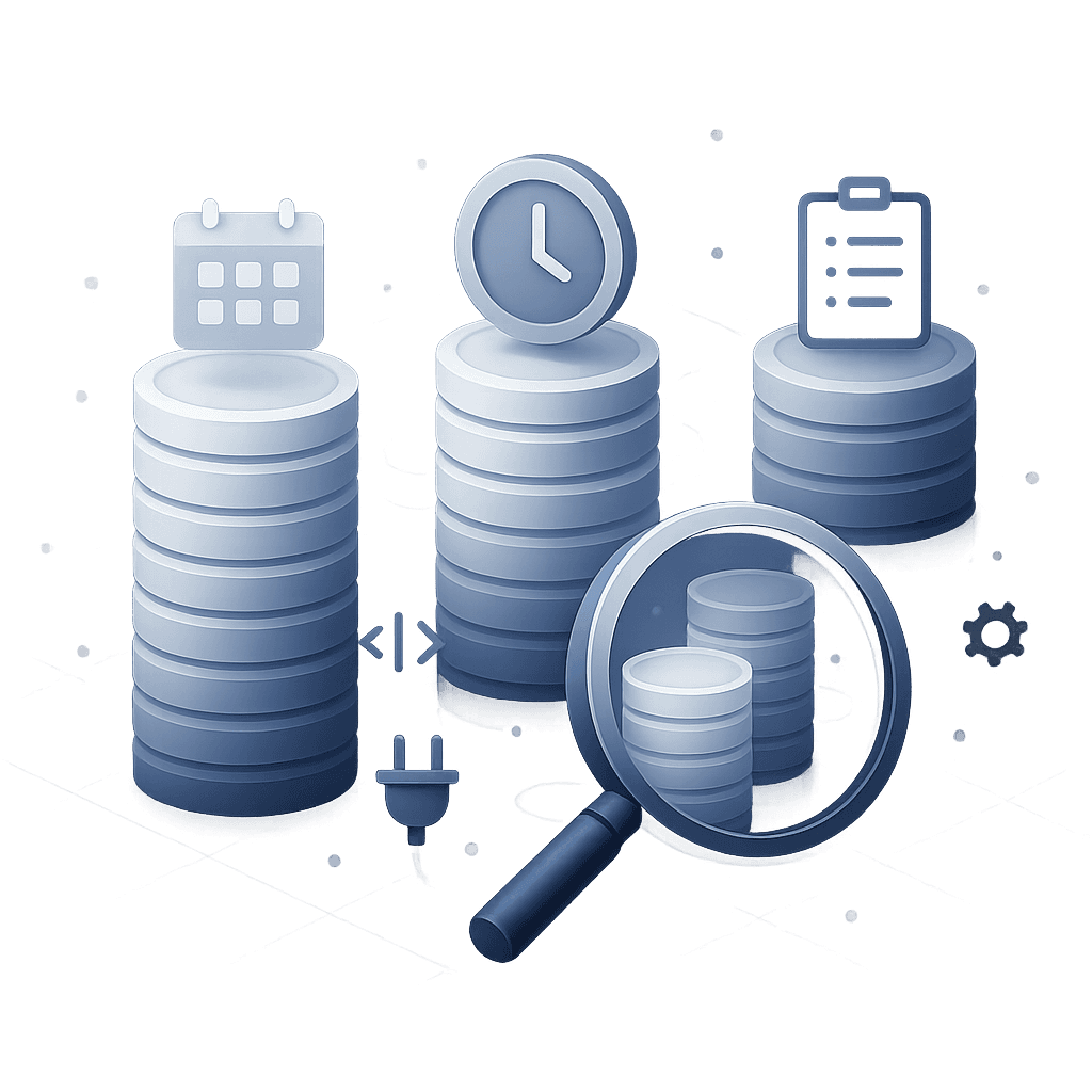 Isometric chart of agency cost columns with hidden coin stacks revealed by magnifying glass and tech icons.