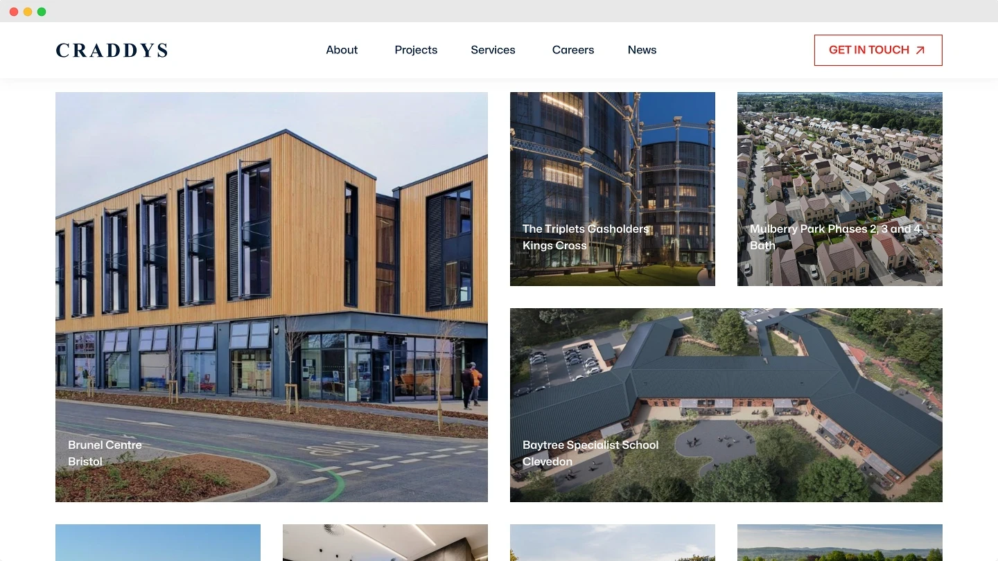 Craddys Engineering website design projects screen mockup