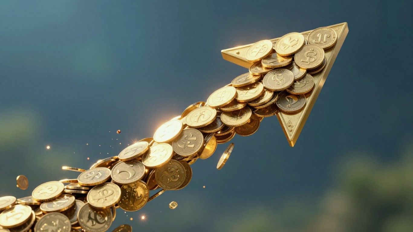 Upward arrow made of coins, symbolizing cash flow growth.