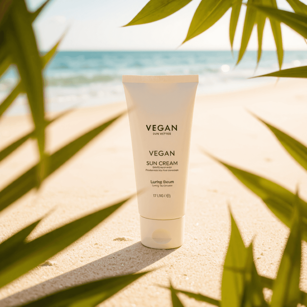 product photography of a tube of vegan relief sun cream