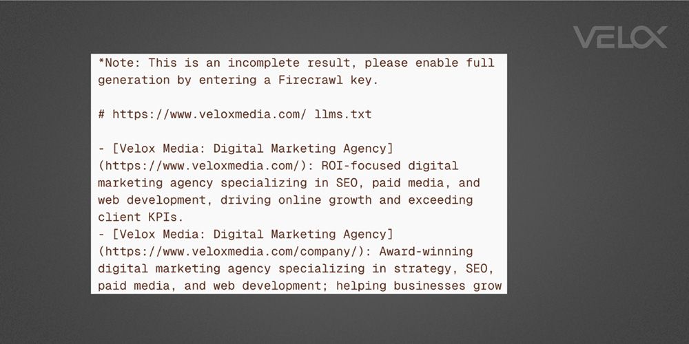 llms.txt snapshot for VELOX