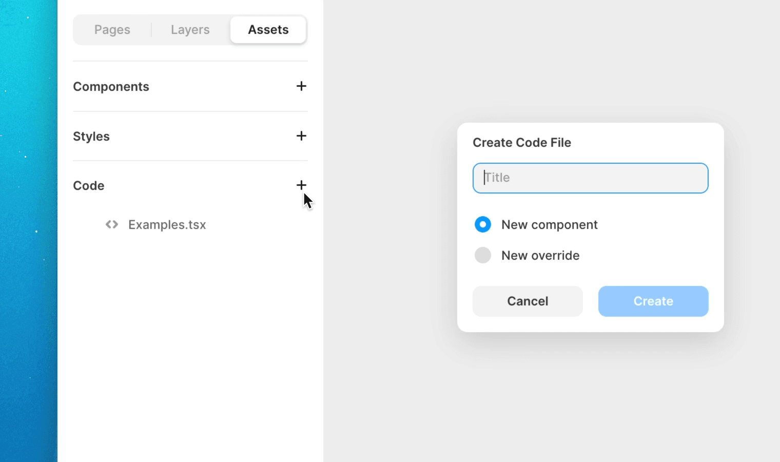 Create code file in Framer