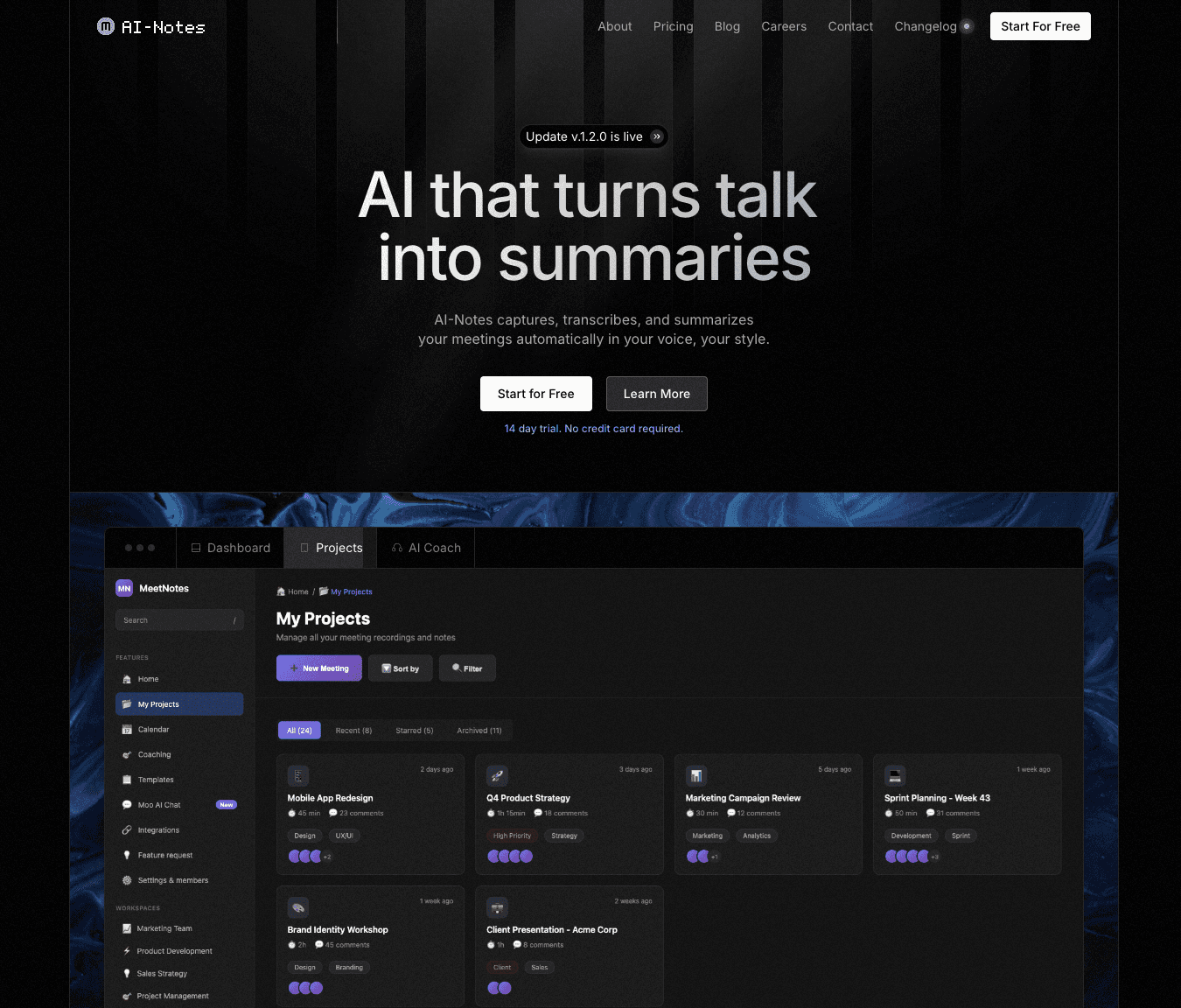 Hero image of Notes website