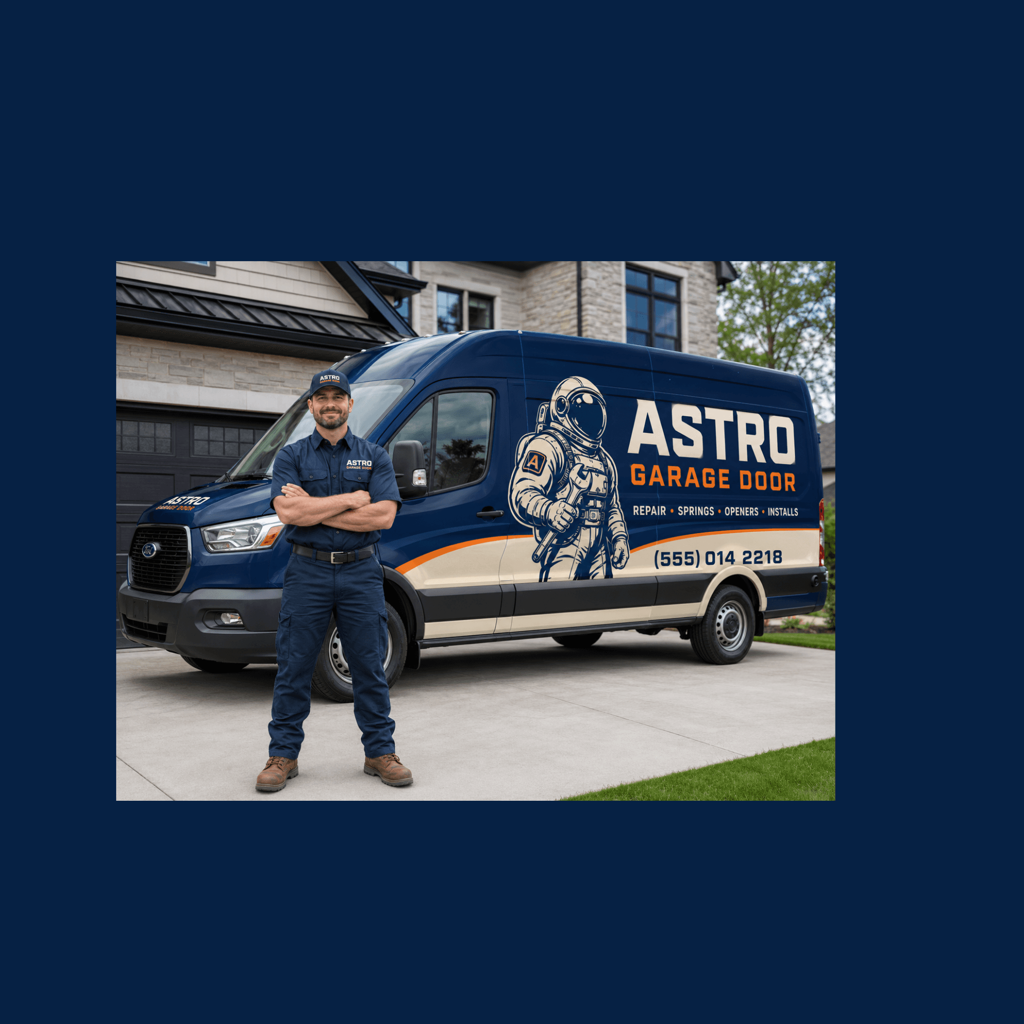 Astro Garage Door Service brand vehicle and technician