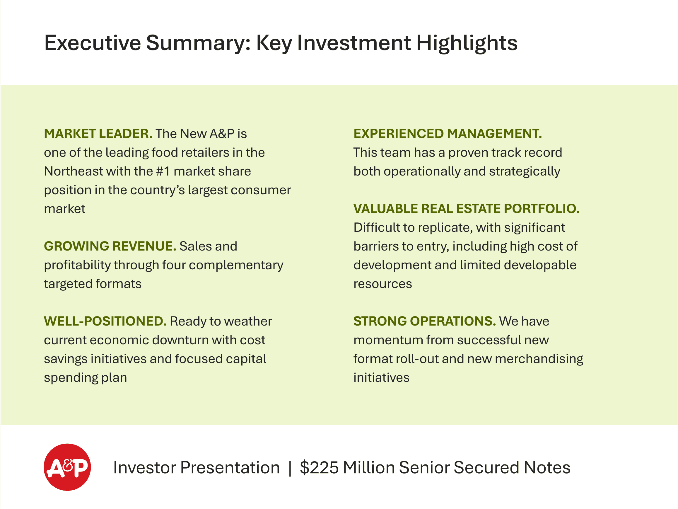 A&P supermarket executive summary text