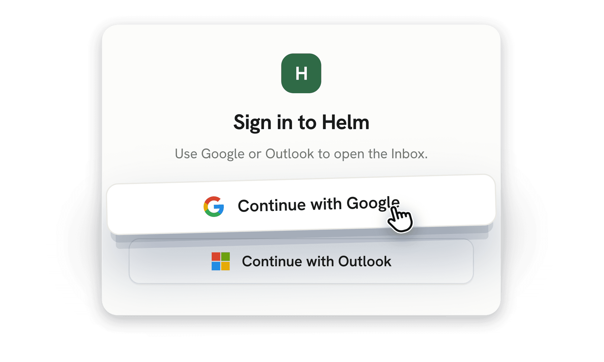 Helm sign-in with Google or Outlook