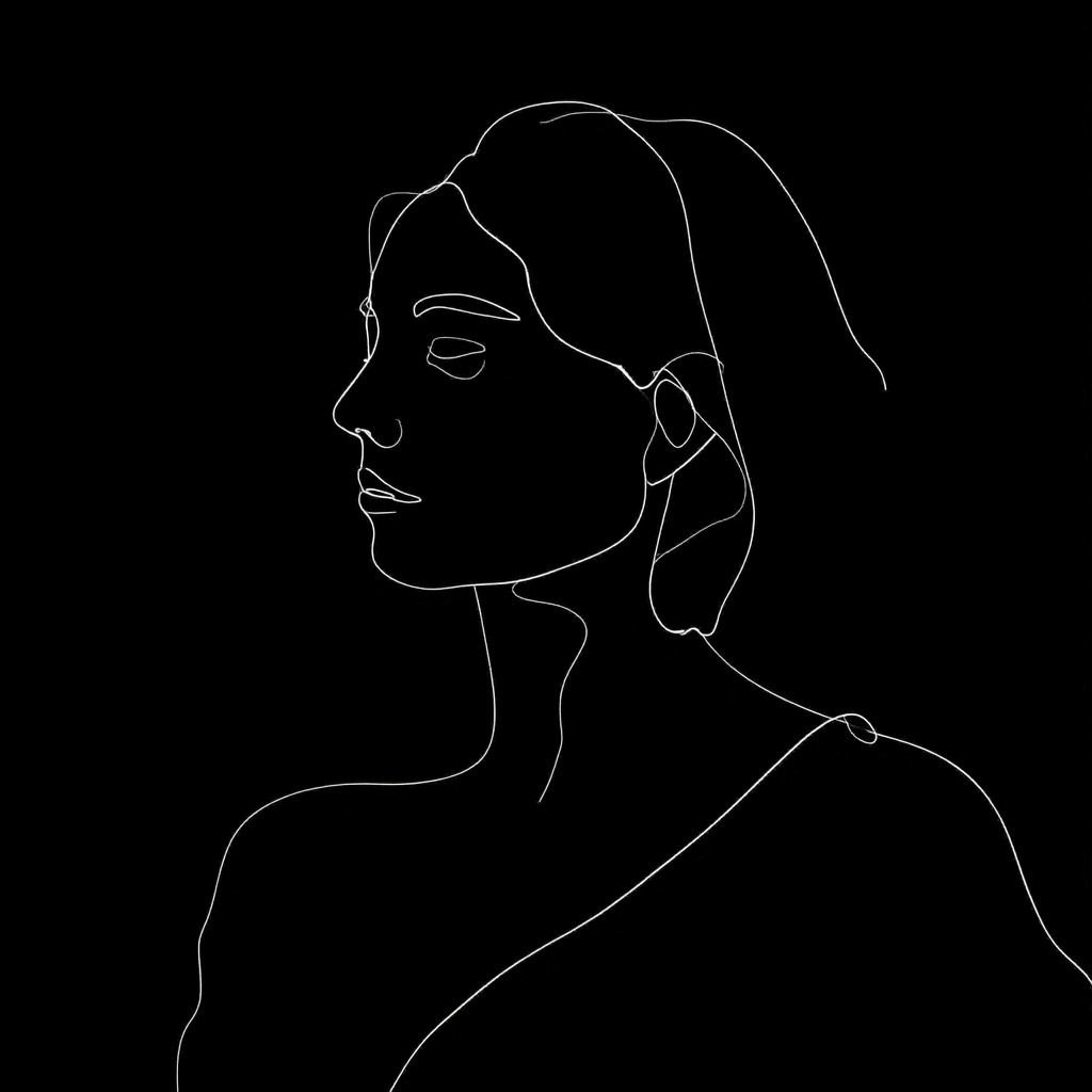 A thoughtful young person with dark hair gazes to the side, captured in soft black and white lighting.