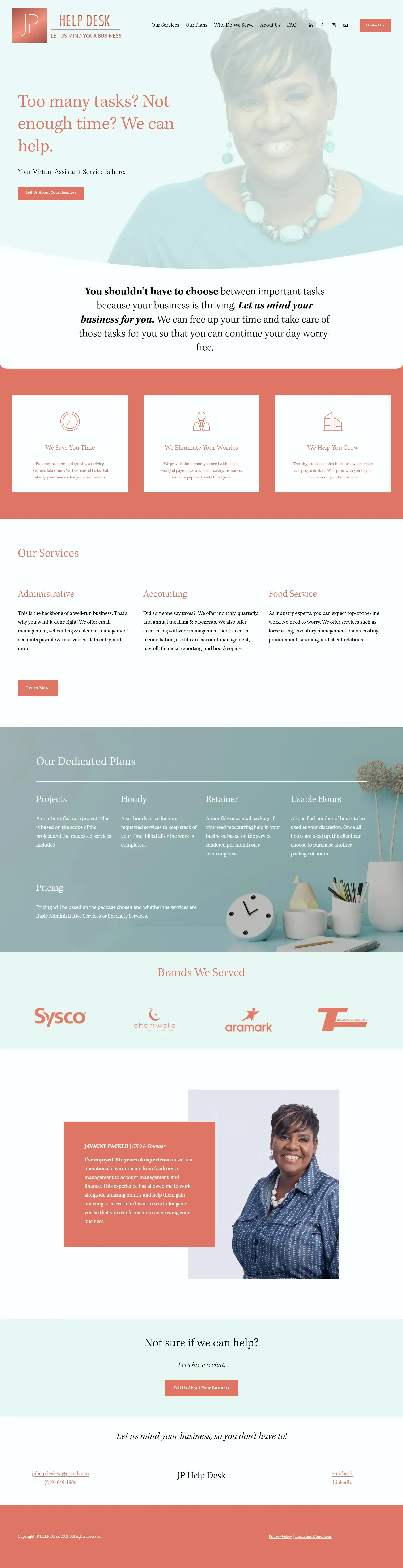 A full page image of the JP Help Desk website home page.