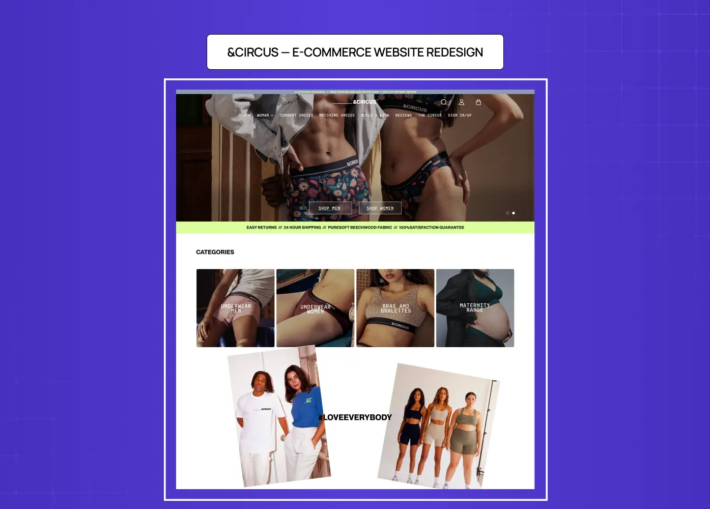 &Circus e-commerce website redesign showcasing fashion product categories and lifestyle imagery.