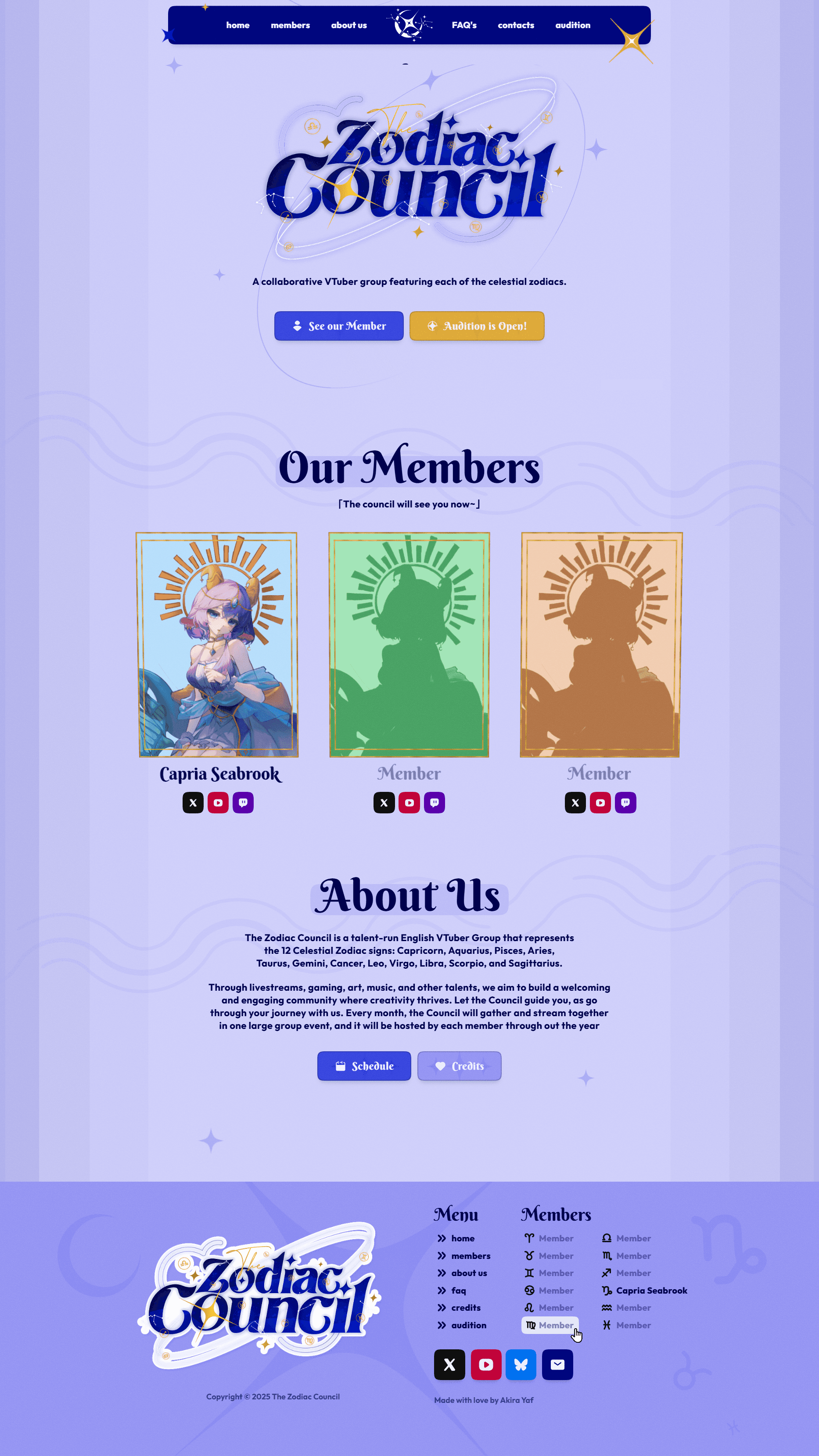 Minimalist vtuber group website preview with interactive landing page elements