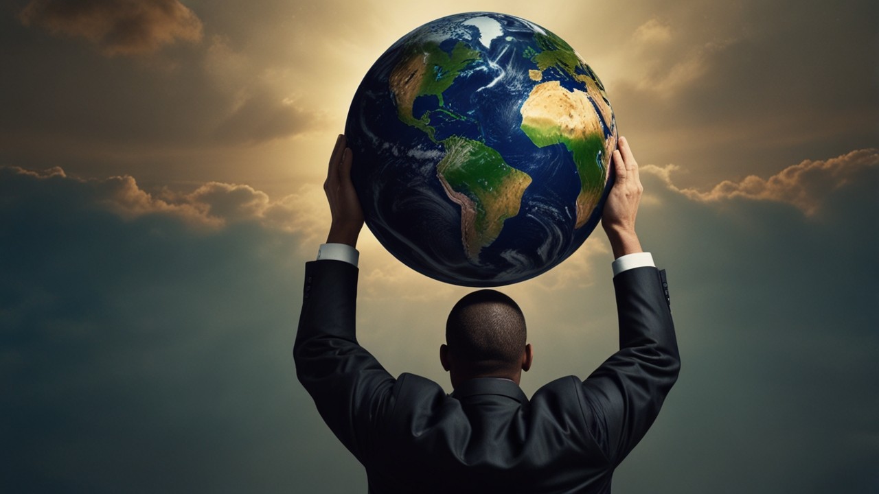 the representation of a strong person carrying the world under his head with both hands Google Nonprofit