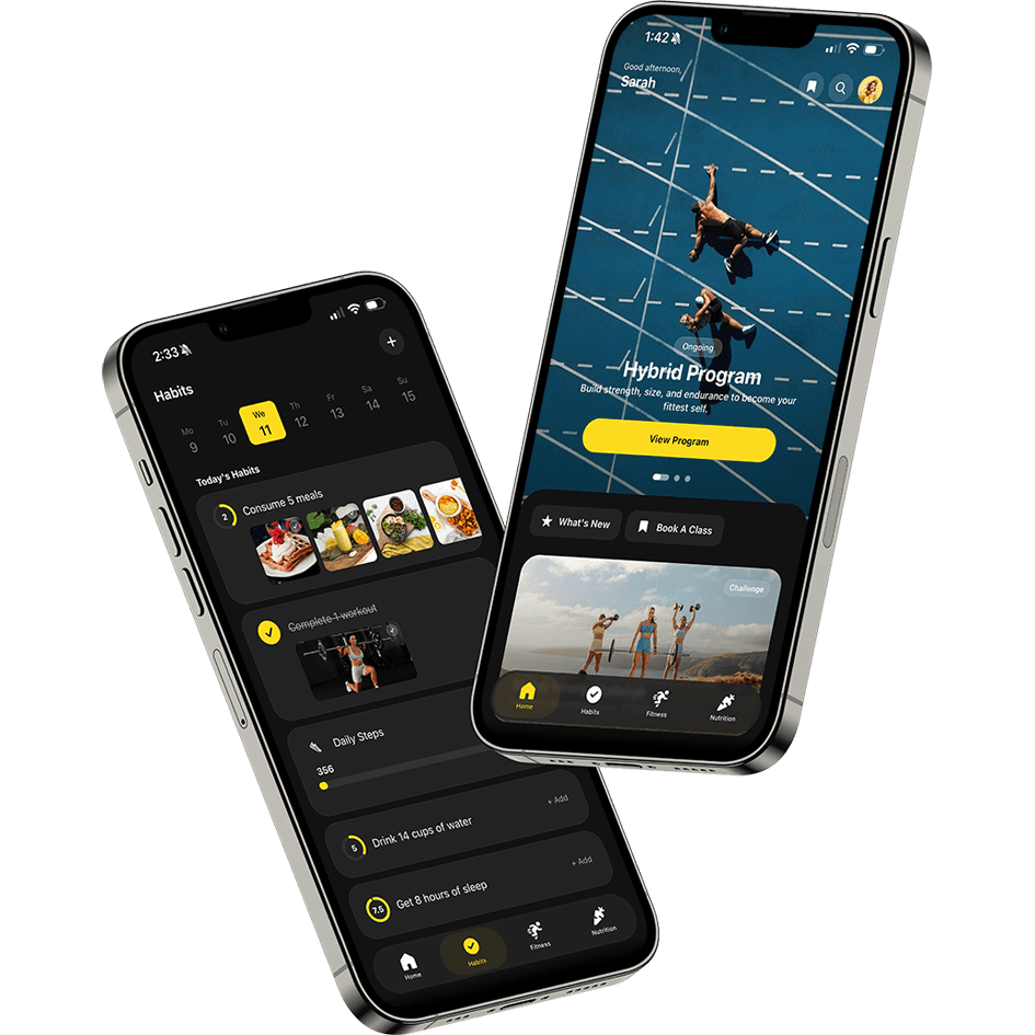 Two Phones on SP Nutrition App - Recipe view & Day view