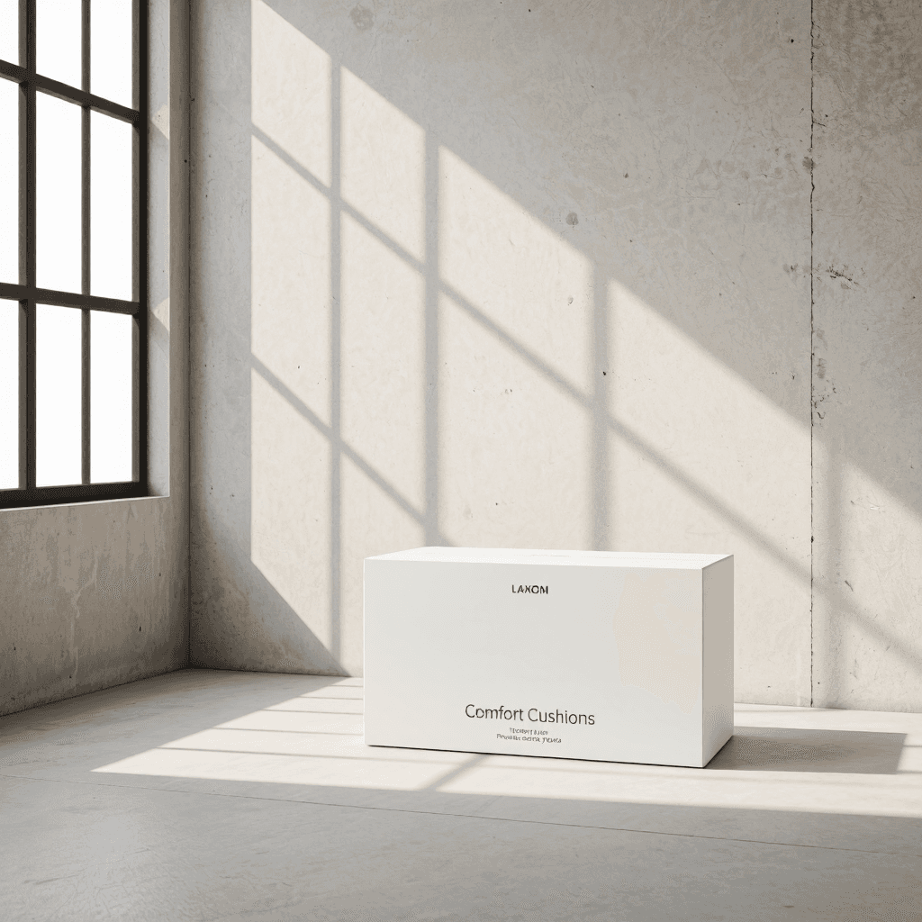 product photography of box of table type comfort cushion