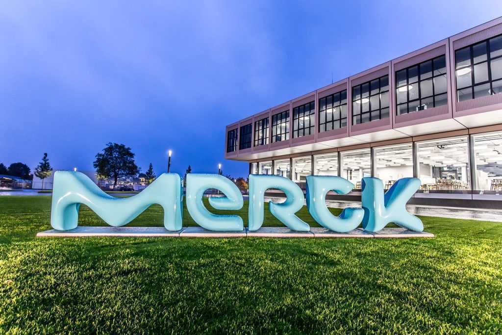 Merck logo outside their offices in Germany