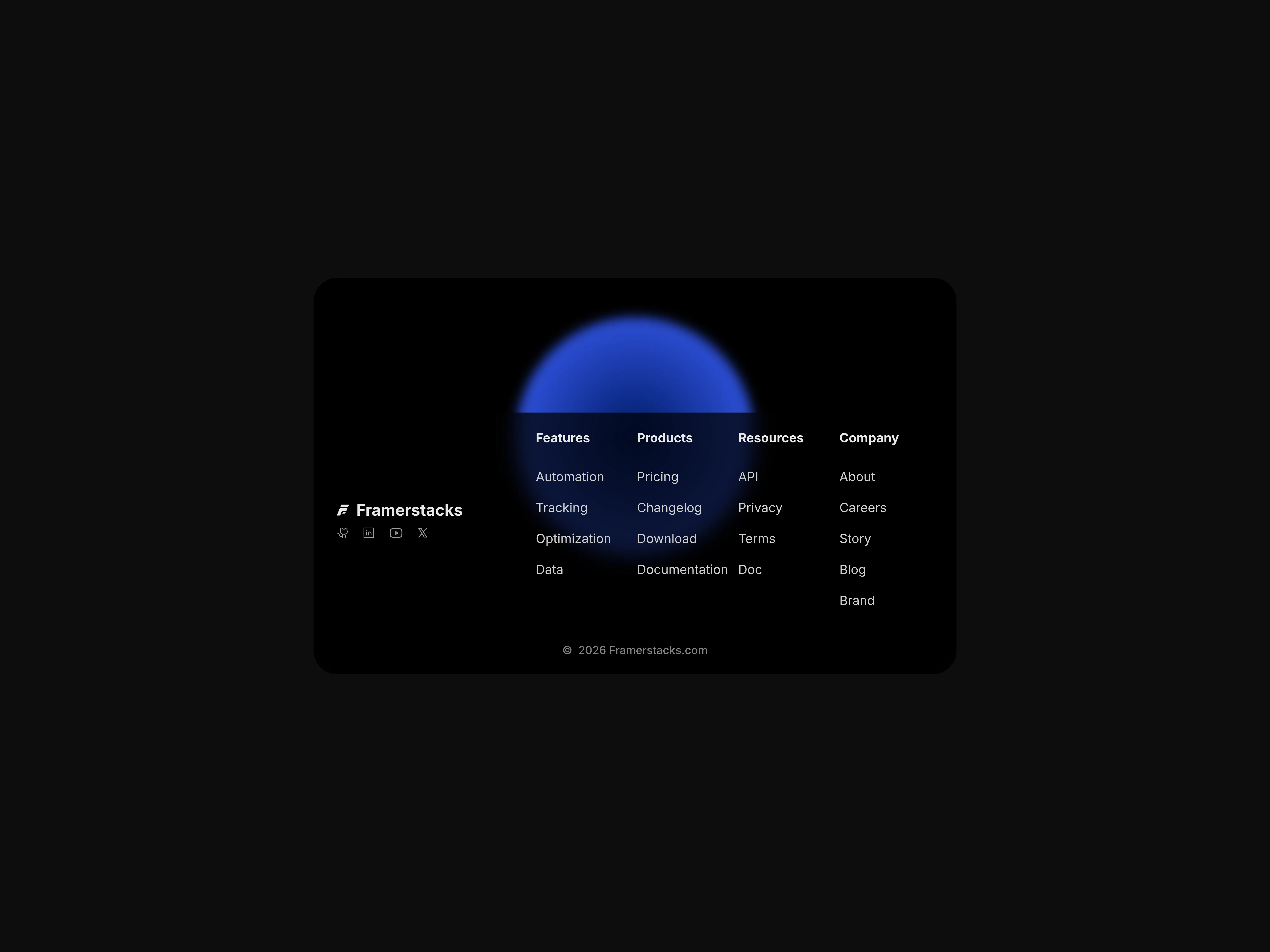 a dark themed footer design UI with a blurred background, optimized for tablet device