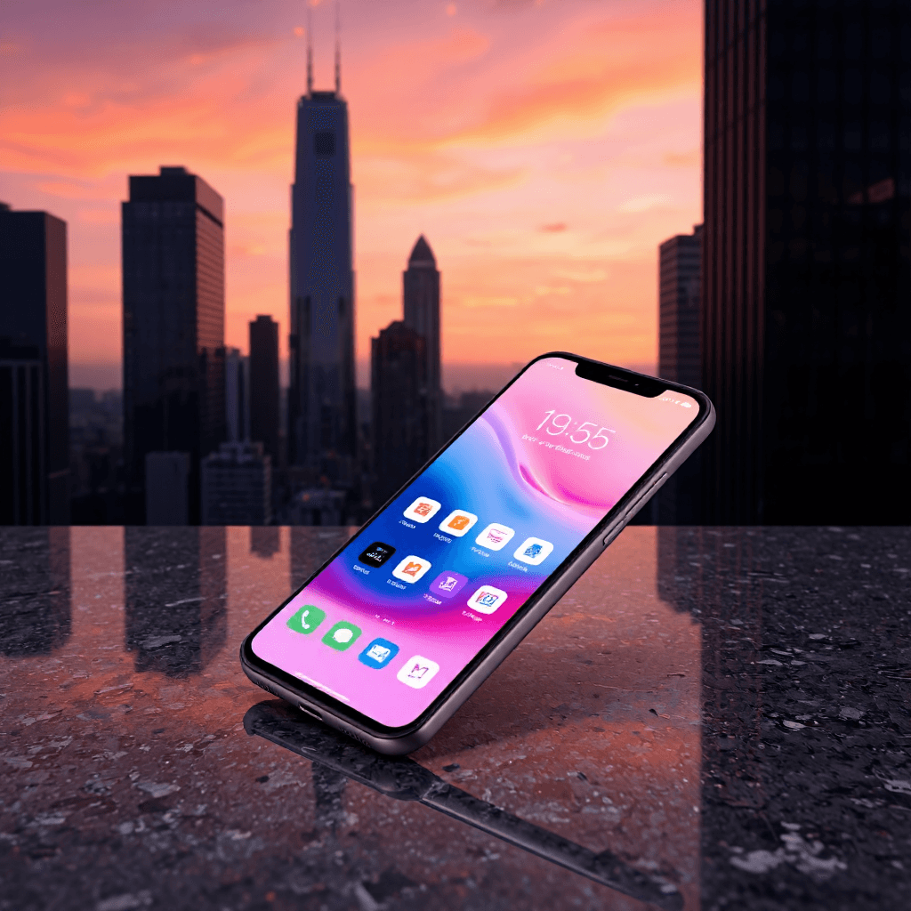 product photography of a smartphone with a large touchscreen display