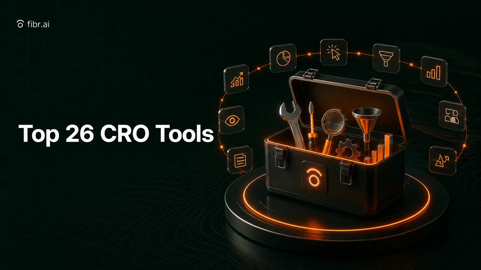 CRO tools visualization showing a set of optimization tools and analytics icons working together to improve website performance and increase conversion rates.