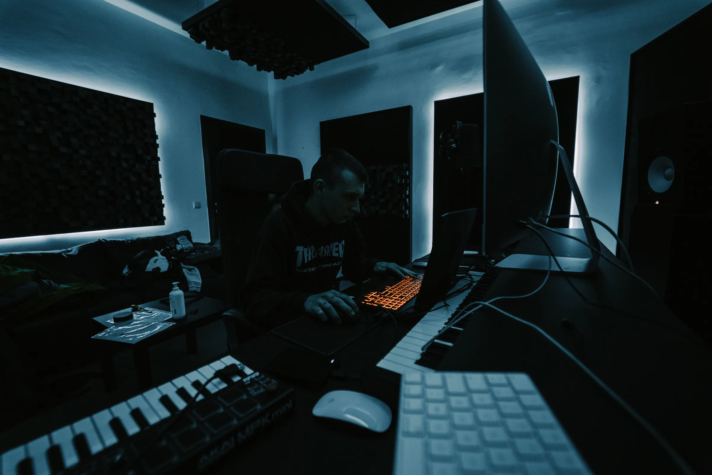 A tactile electronic instrument in a music studio
