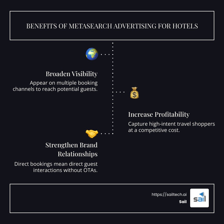 Metasearch Advertising Hotels Benefits Infographic - metasearch advertising hotels infographic infographic-line-3-steps-dark