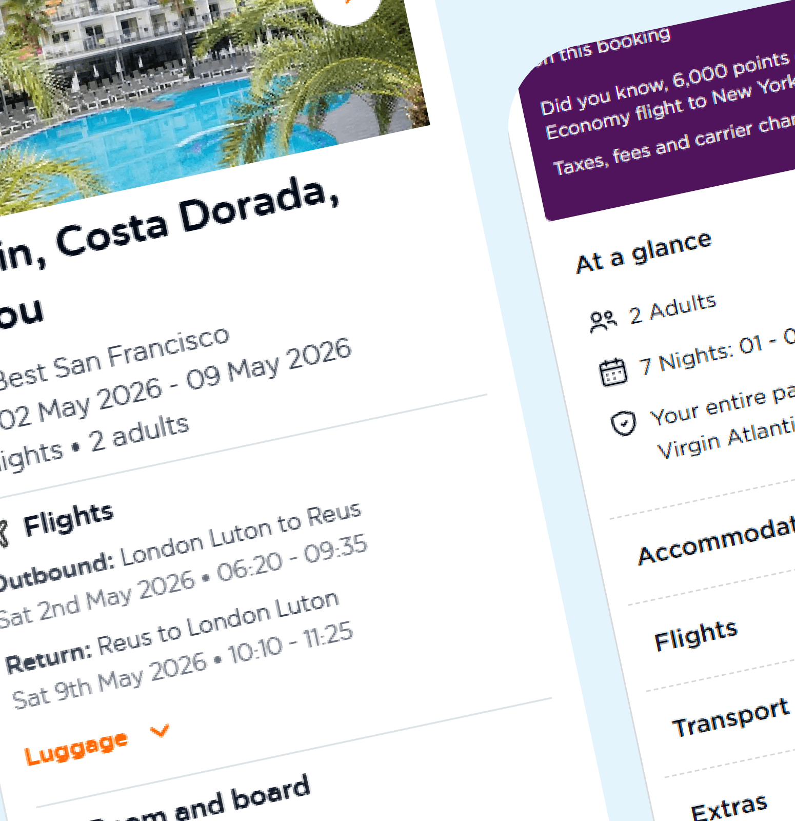 Example of a holiday summary on a competitors website.