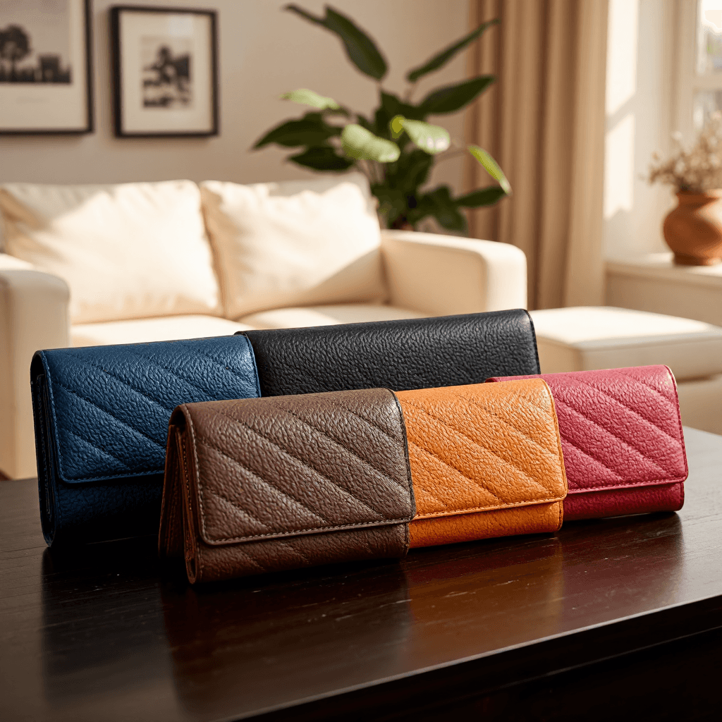 product photography of a set of leather wallets