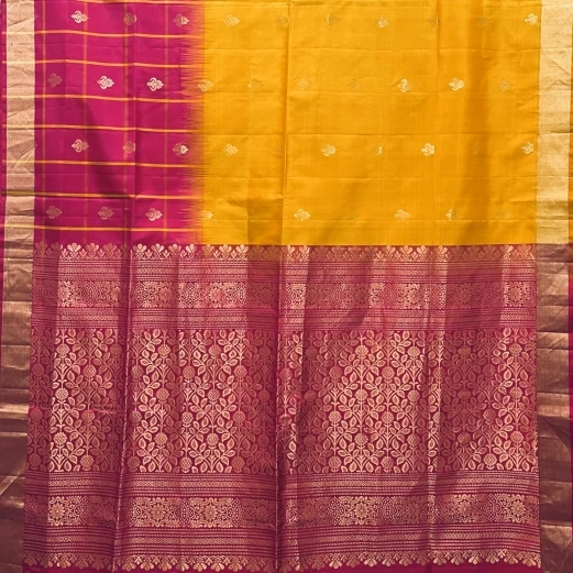 Bright Yellow Silk Saree With Floral Zari Motifs