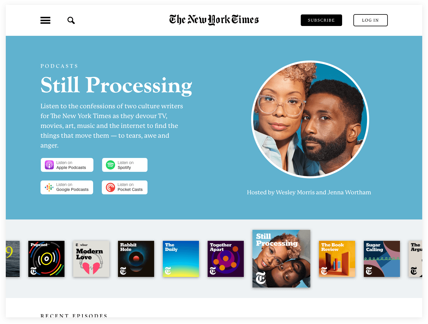 Still Processing selected in The New York Times podcast directory redesign