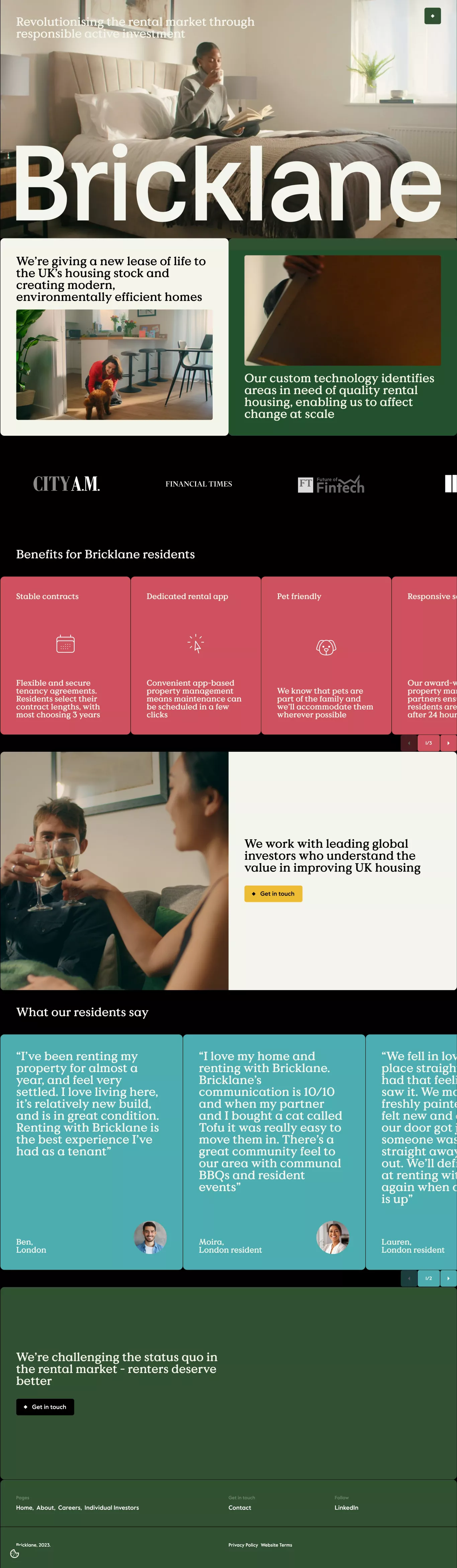 Bricklane landing page screenshot showcasing Local Business and Real Estate design