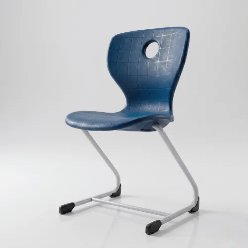 Blue Z-frame school chair with metal frame made in Turkey