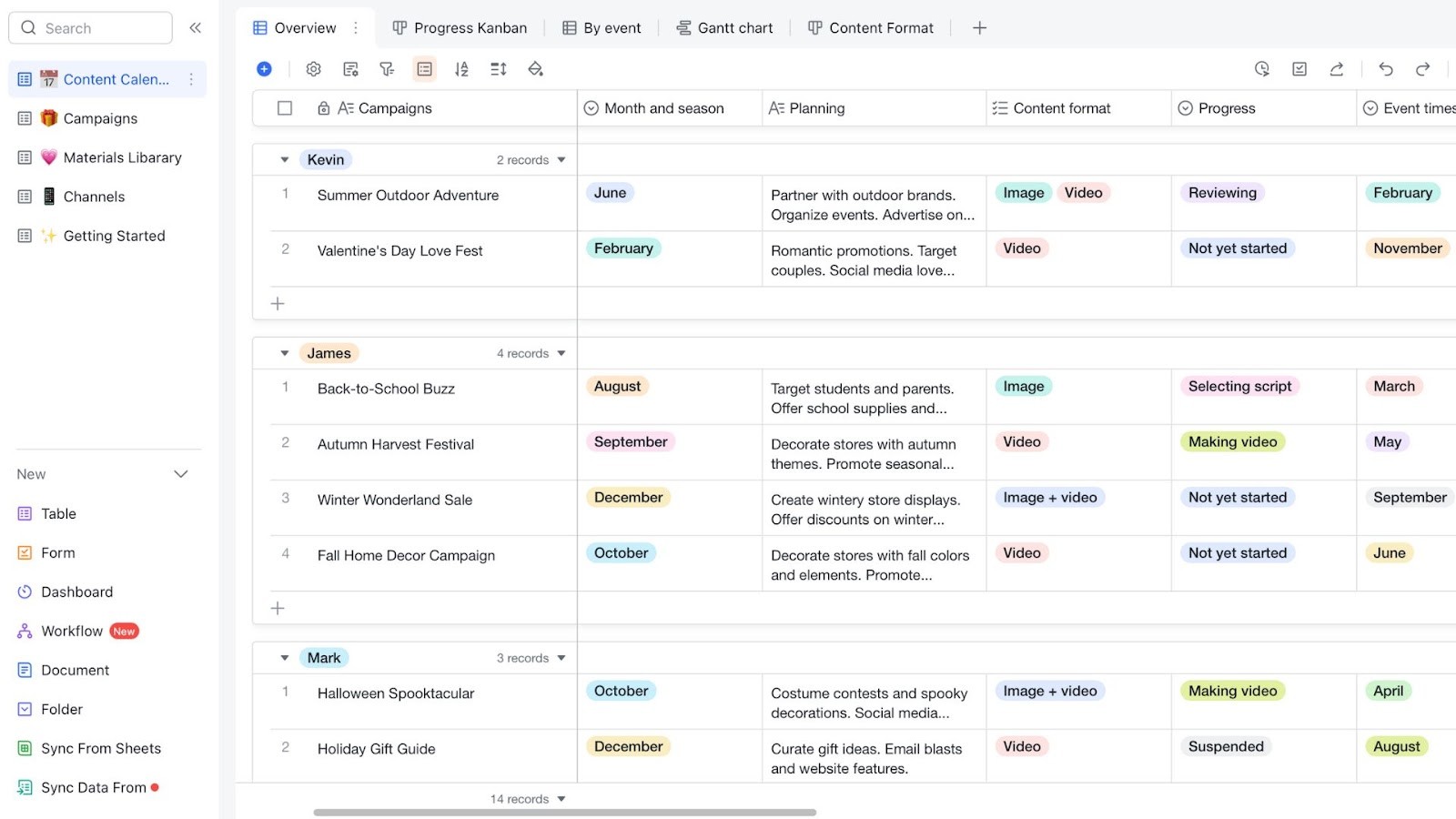 Lark Content Calendar template