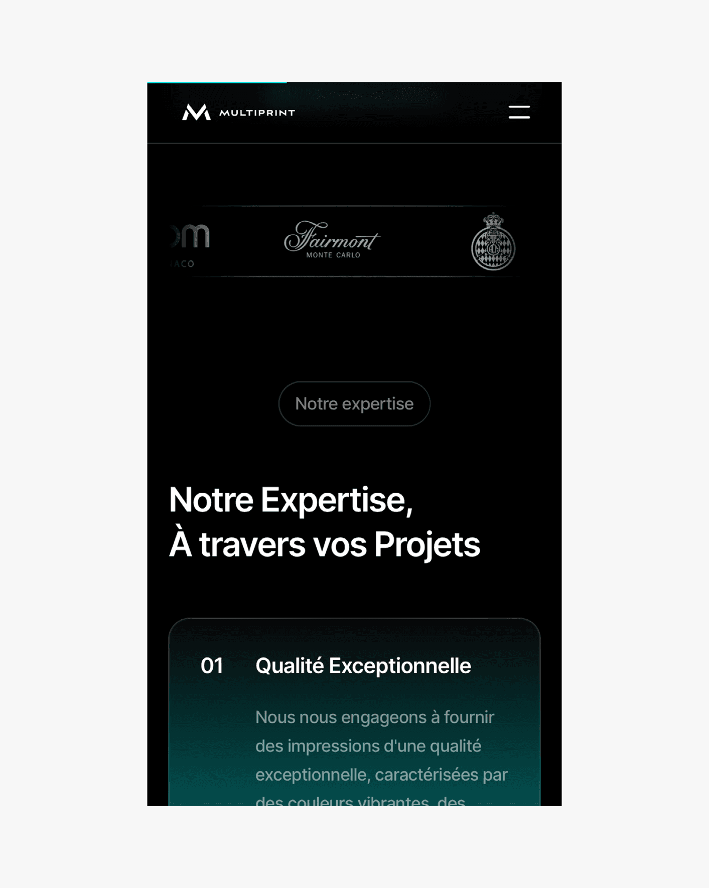 Version mobile de la page "Notre Expertise" avec les mêmes éléments mais adaptés pour un écran de smartphone