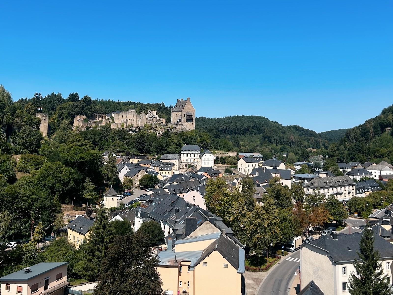 View of Larochette Castle from Mullerthal Trail Route 3.