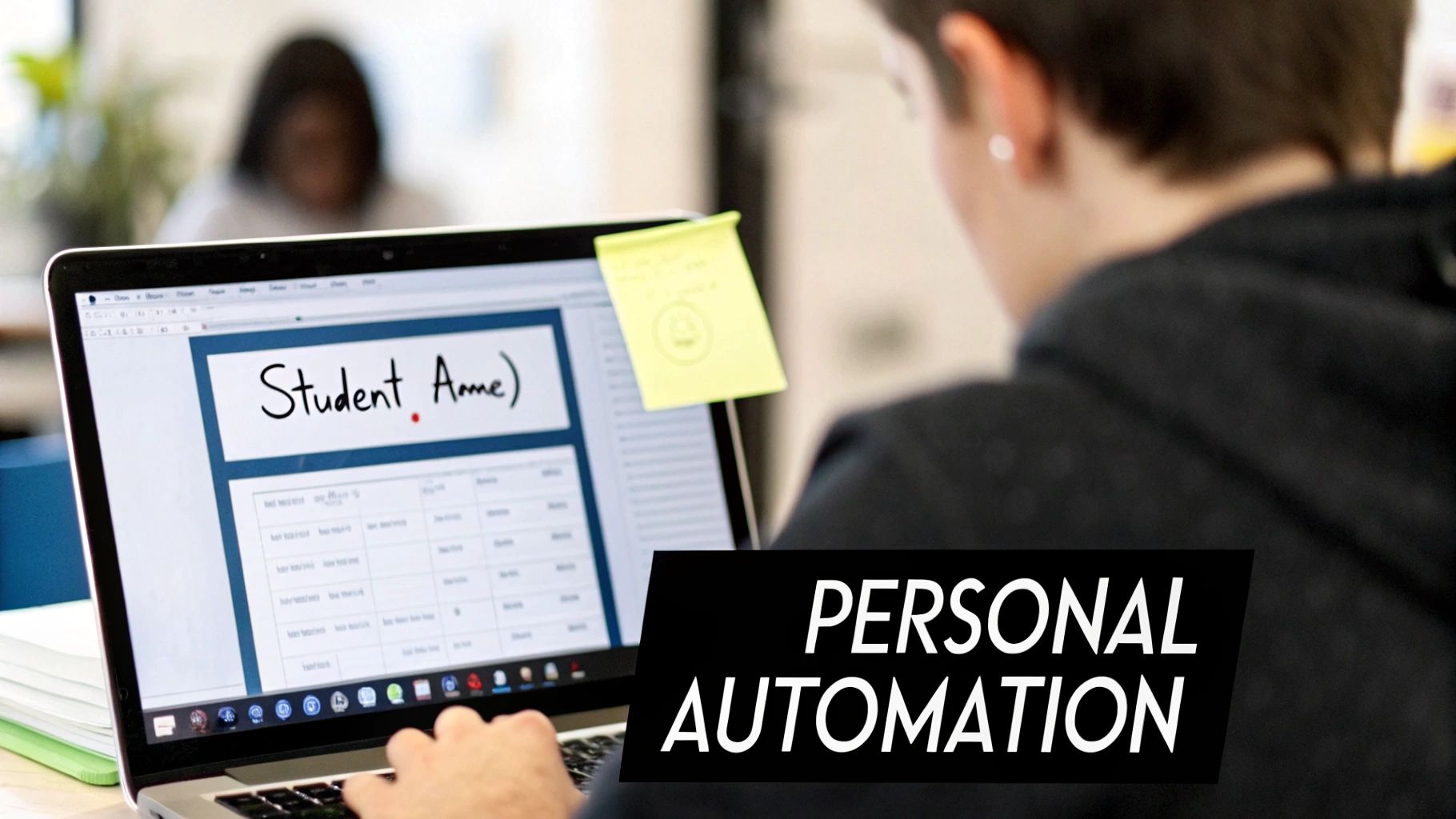 A person typing on a laptop displaying a document titled 