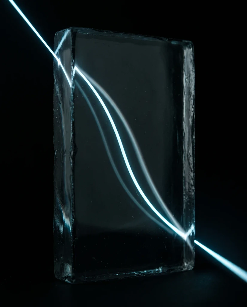 A glass object lit on a black ground