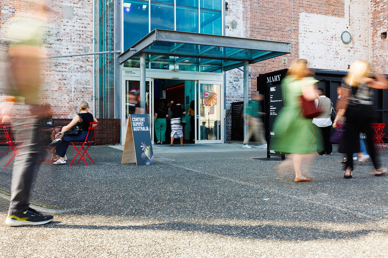 Front of the Brisbane Powerhouse in the Powerhouse Plaza